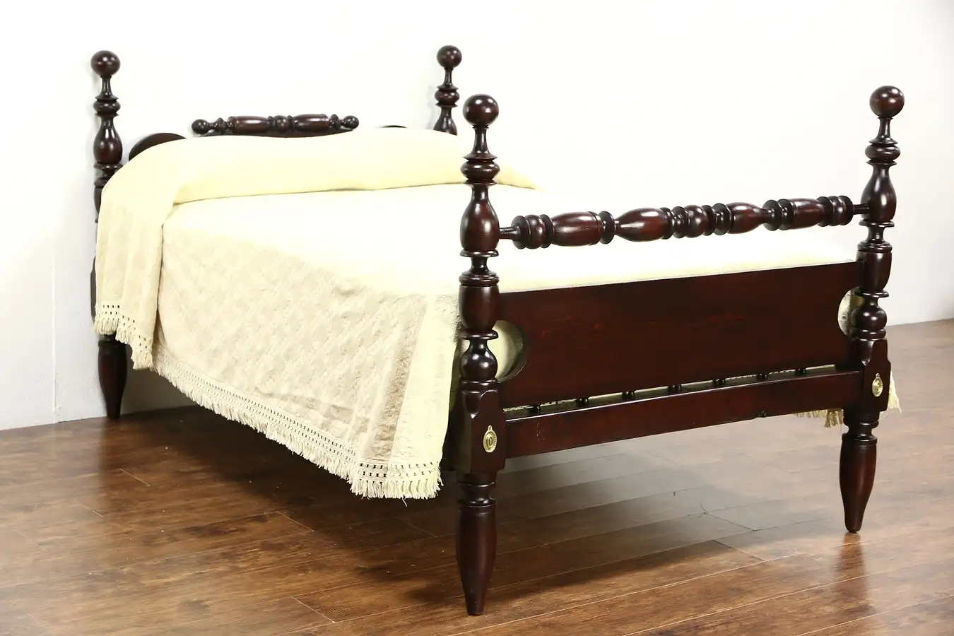 Main image of New England 1830's New England Antique Rope Poster Bed, Converted to Full Size