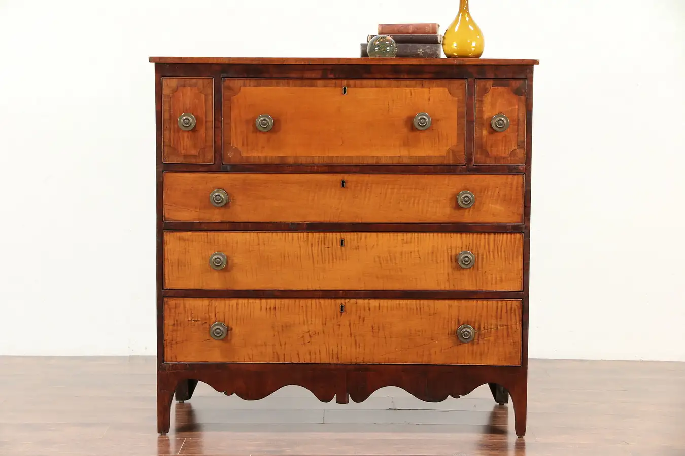 Main image of Cherry & Curly Tiger Maple Antique 1820's NY Chest or Dresser