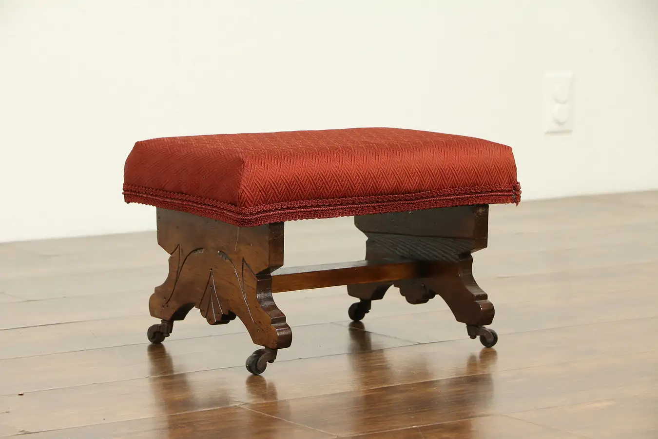 Main image of Victorian Eastlake Antique Walnut Footstool, Original Wheels