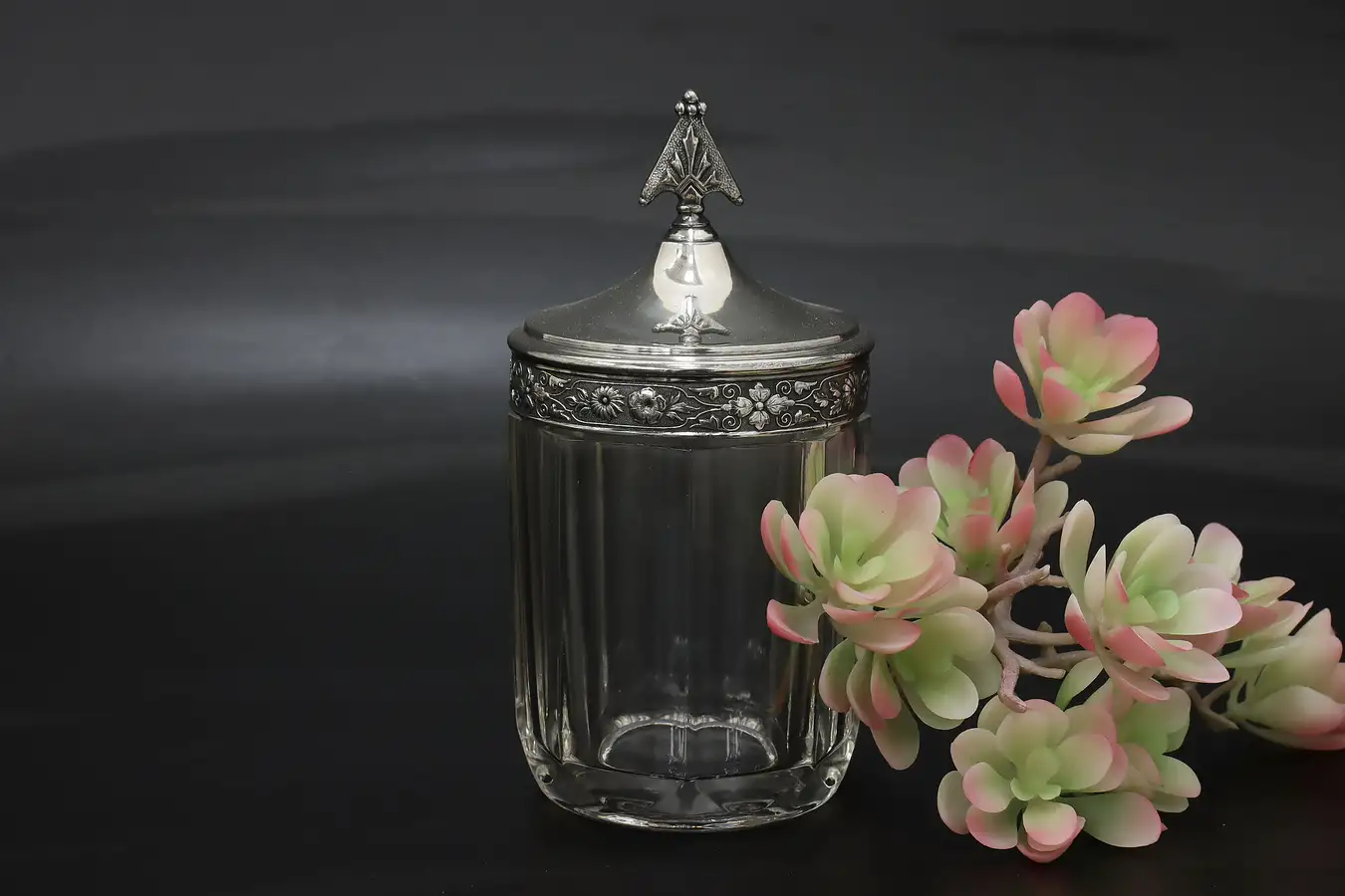 Main image of Victorian Antique Glass Bath or Boudoir Jar, Silverplate Lid