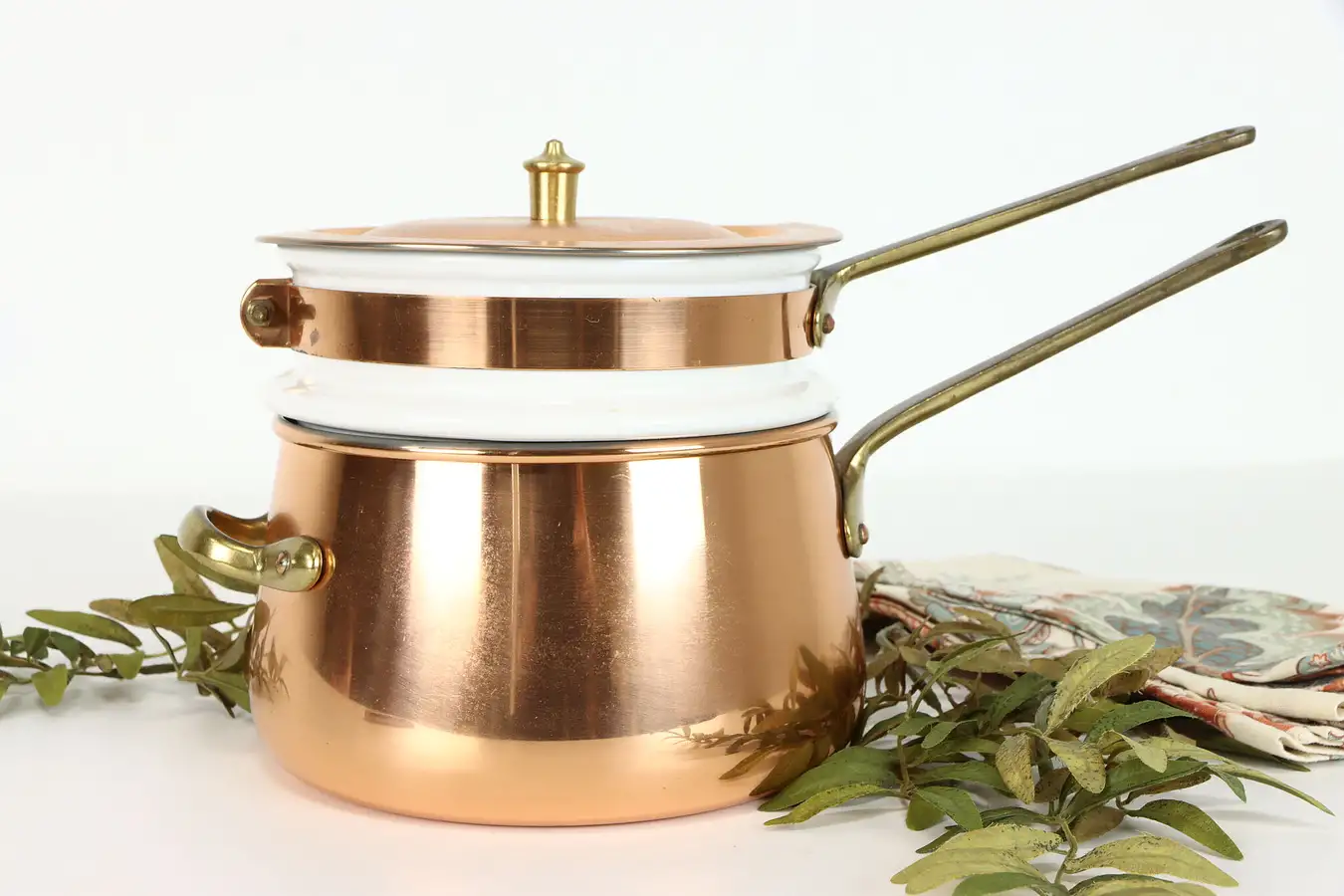 Main image of Copper Vintage Farmhouse Double Boiler, Ceramic Liner, Old Dutch