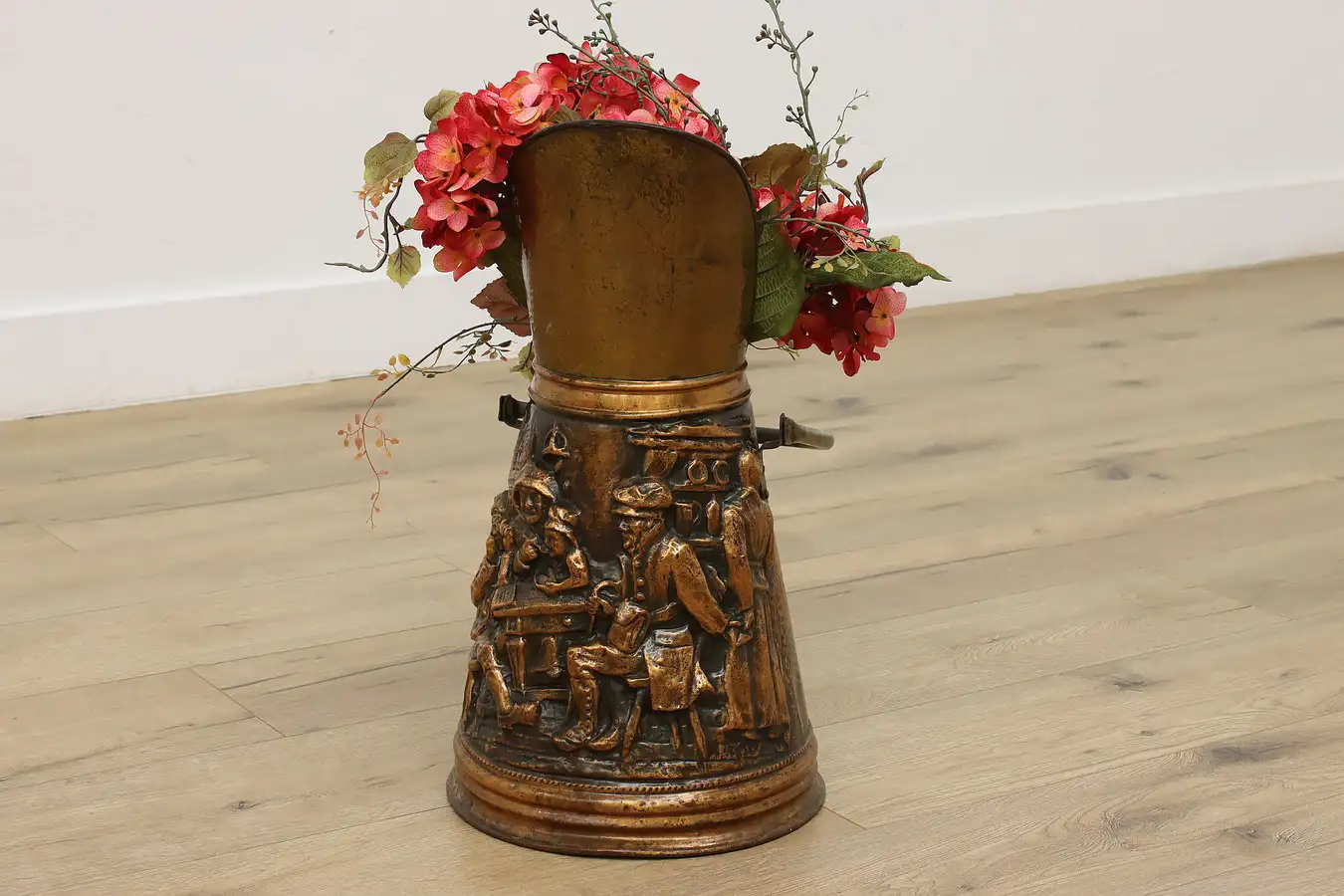 Main image of Farmhouse Antique Copper Coal Scuttle Planter, Family Scene
