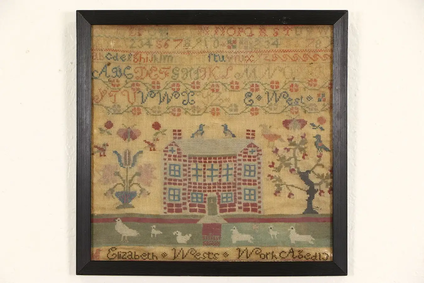 Main image of Cross Stitch 1820's Antique Needlework Sampler, Signed Elizabeth West, Age 6-10