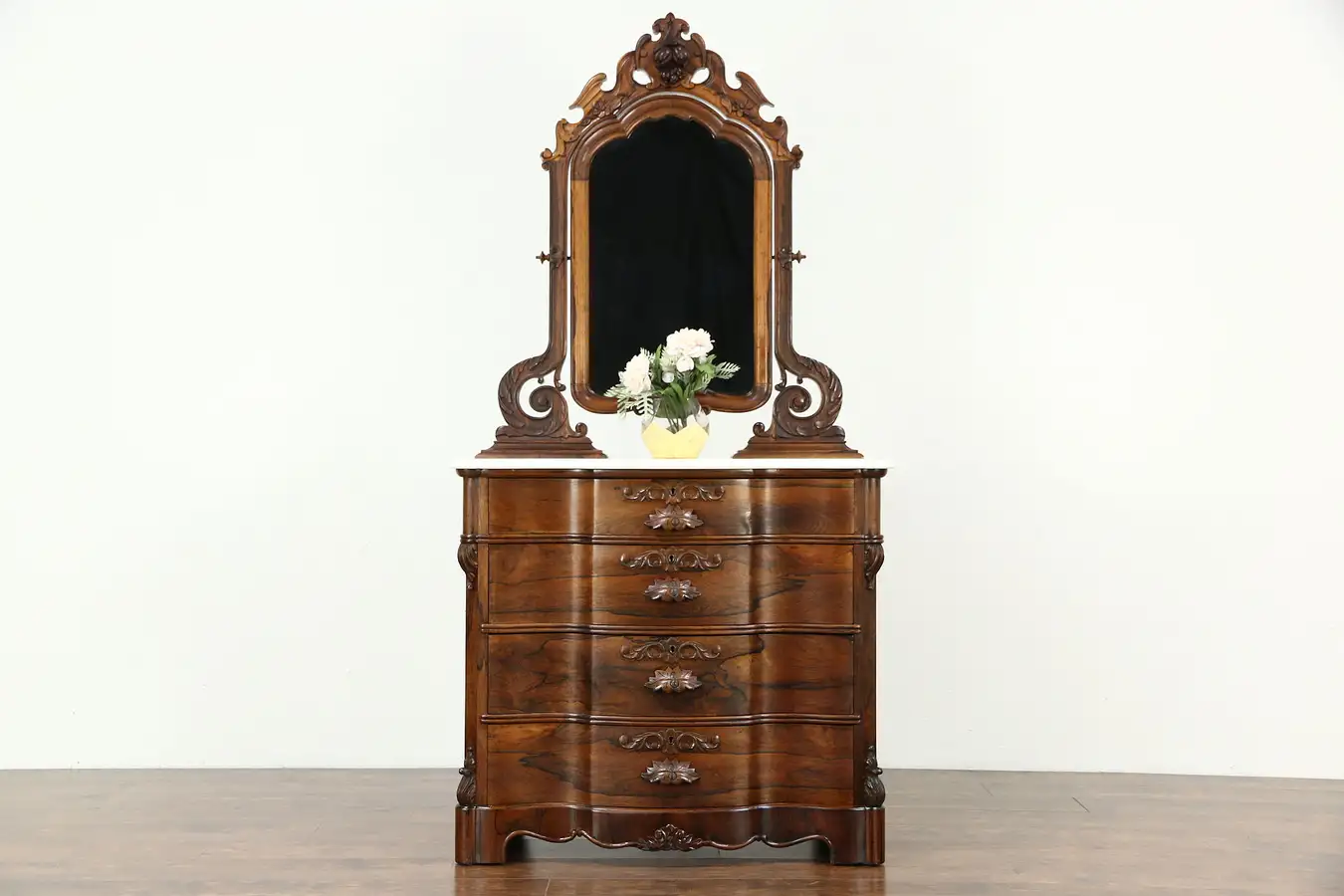 Main image of Victorian 1870's Antique Rosewood Chest or Dresser, Marble Top, Swivel Mirror