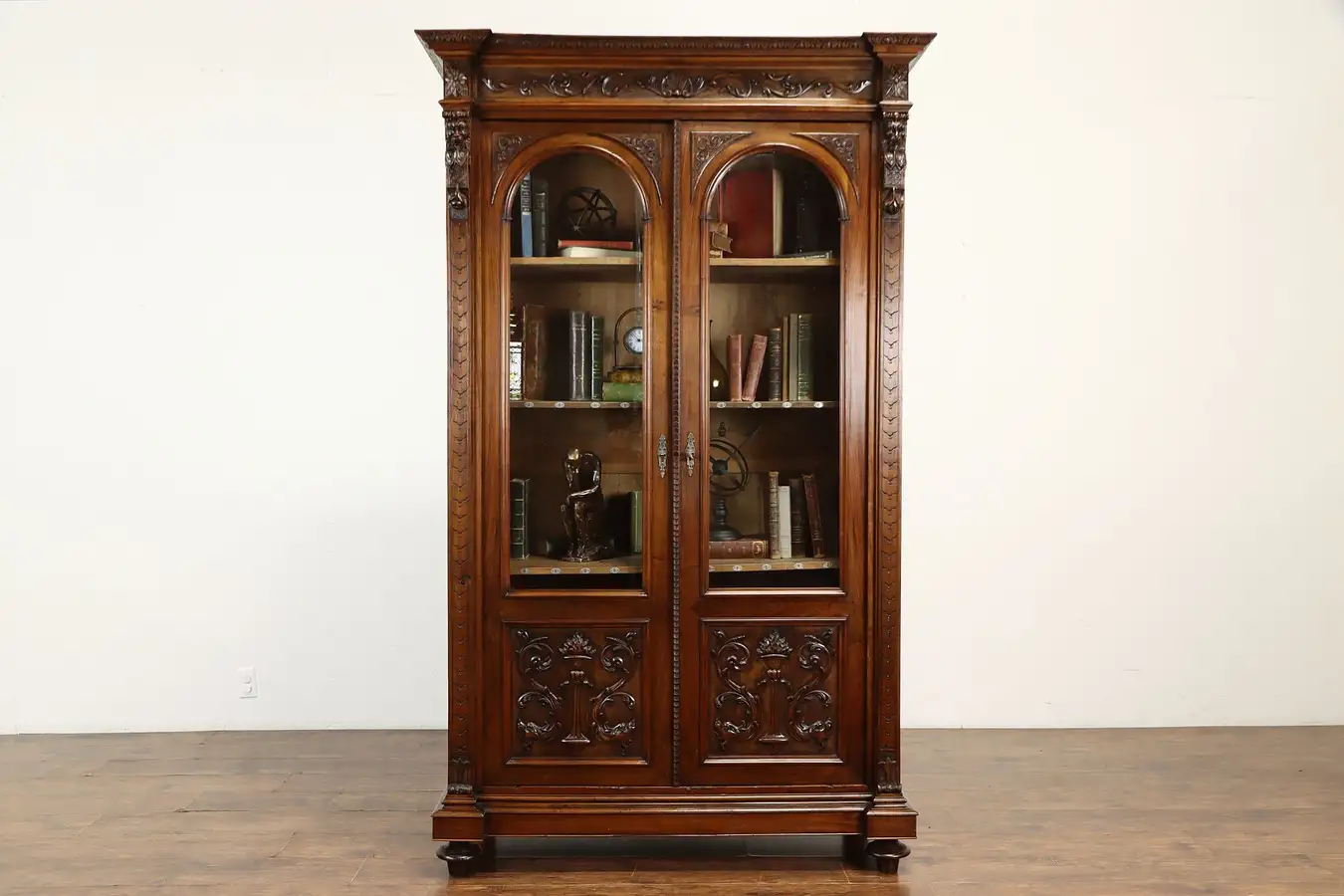 Main image of Renaissance Italian Antique Library or Office Bookcase, Carved Lions