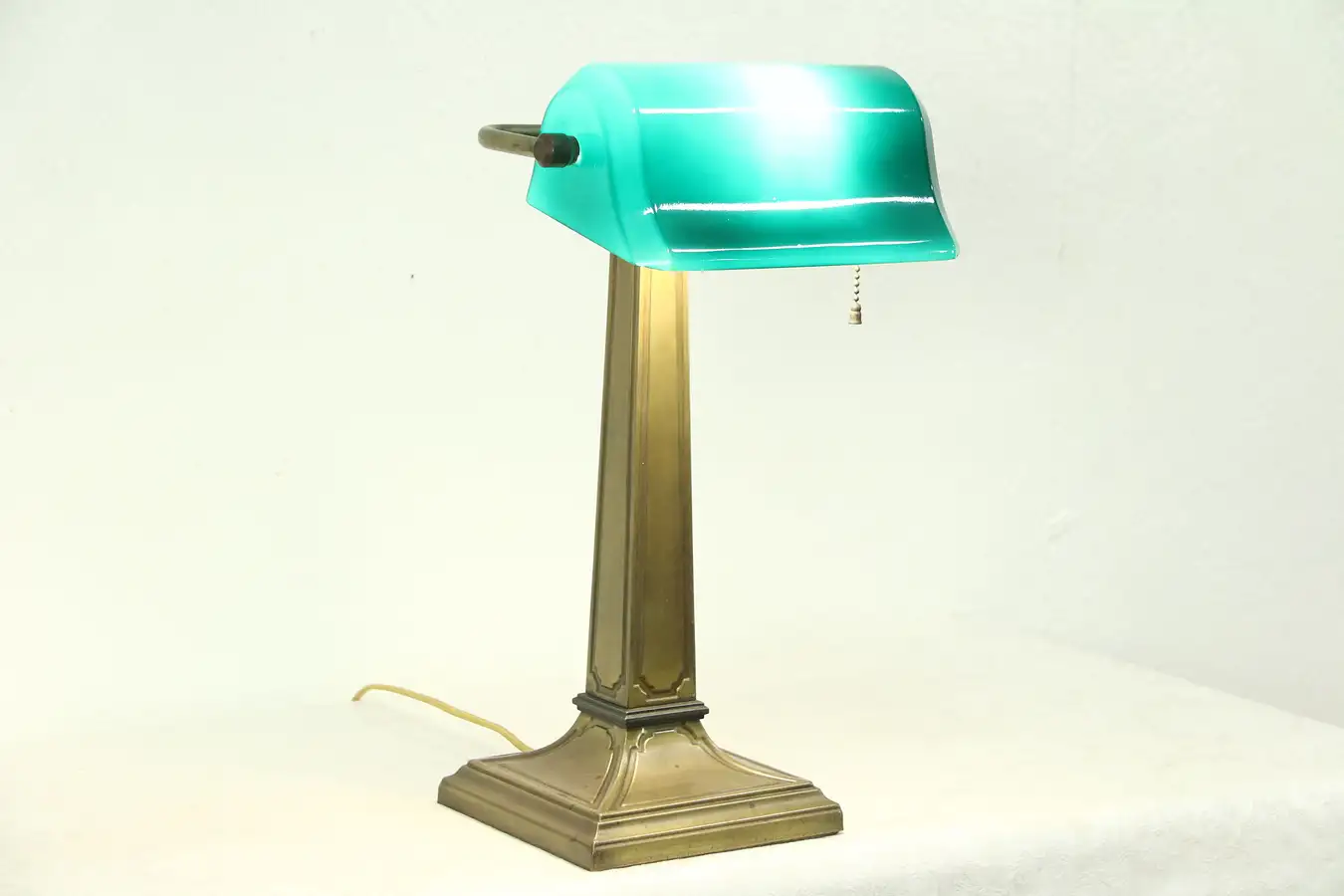 Main image of Greenalite Green Shade Antique Brass Banker Desk Lamp, Signed Robert, NY