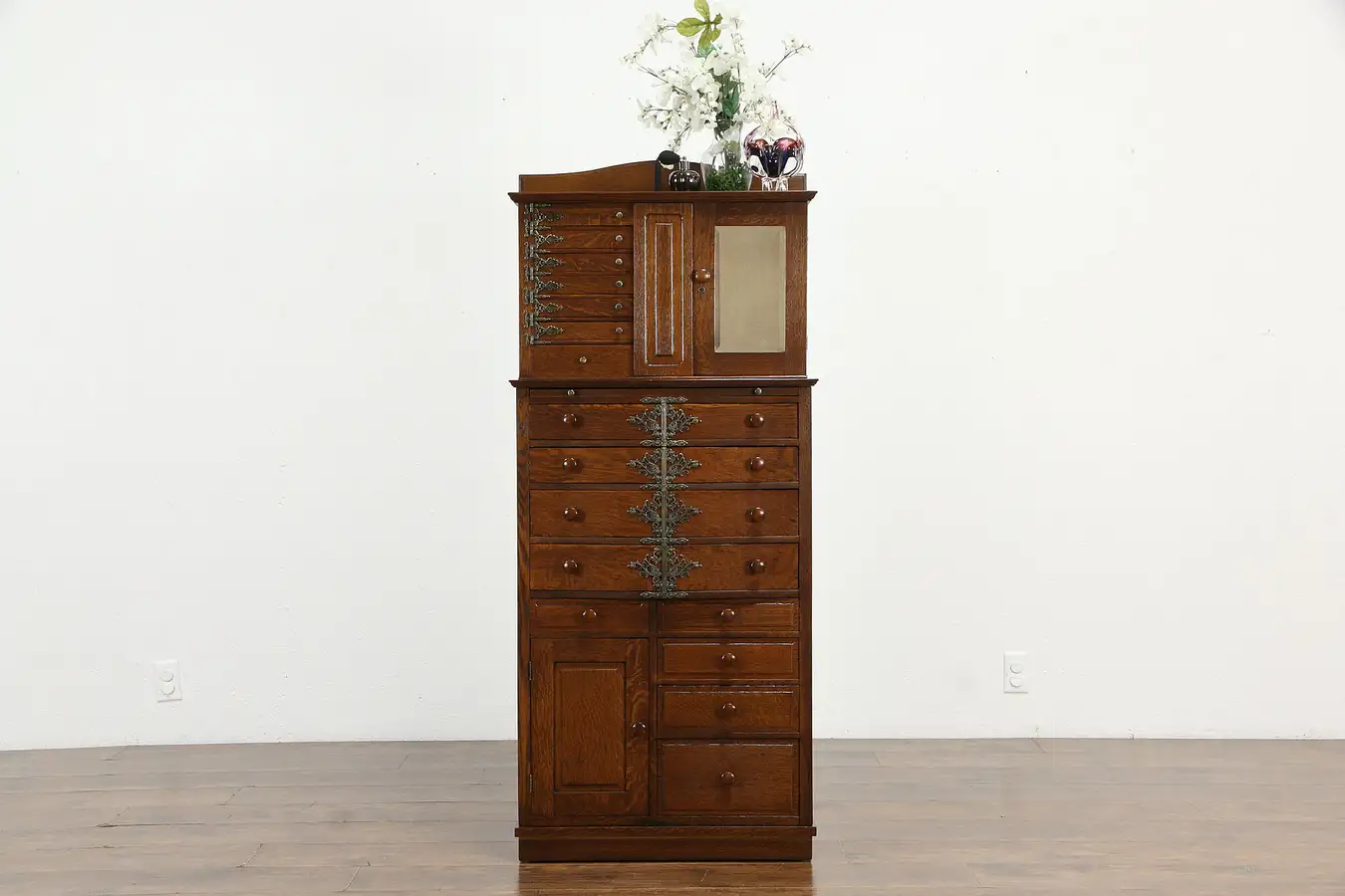 Main image of Victorian Oak Antique Dental Cabinet, Jewelry, Collector Chest, Betz