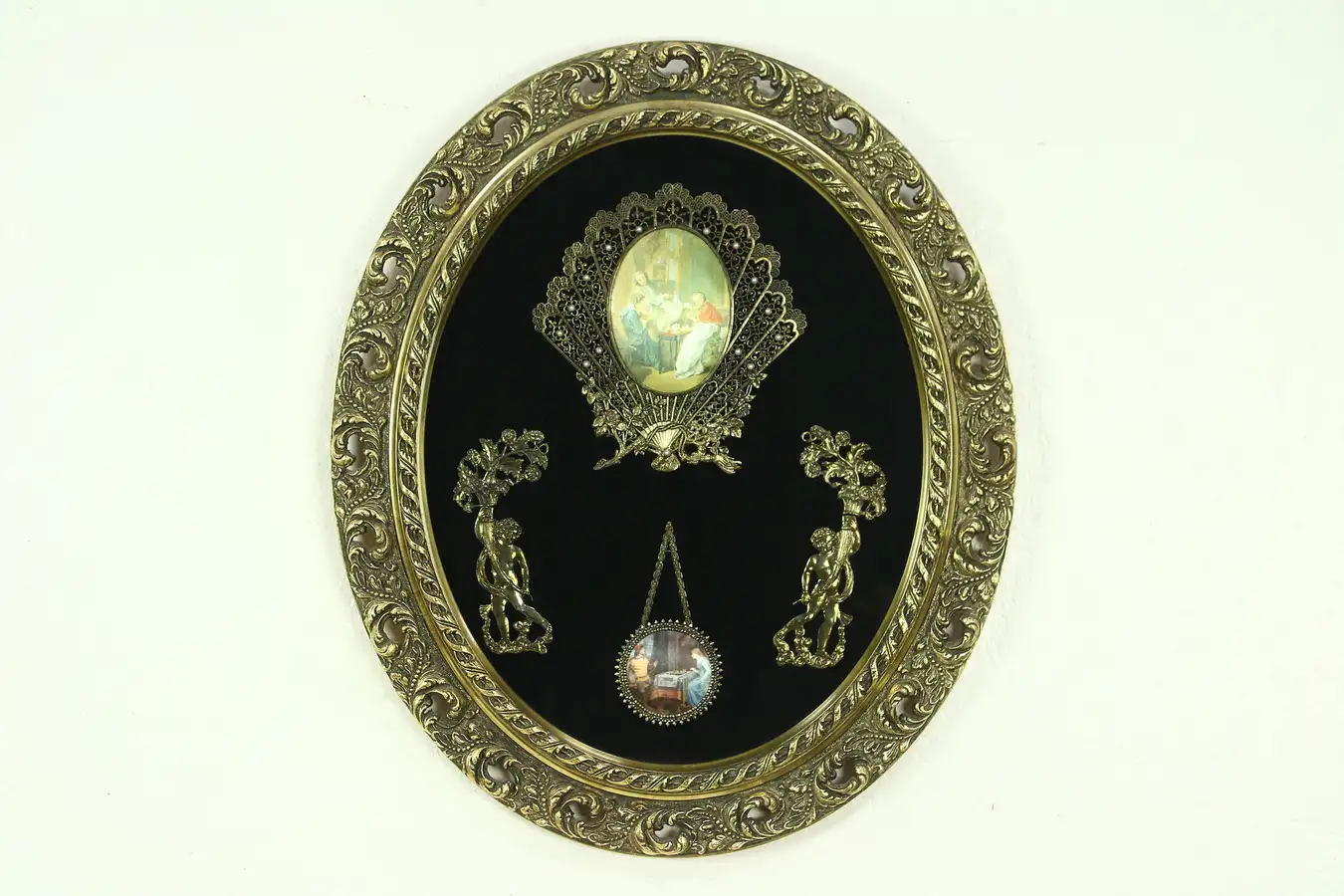 Main image of Oval Vintage Shadowbox, Cherubs, Chess & Tea Miniature Pictures