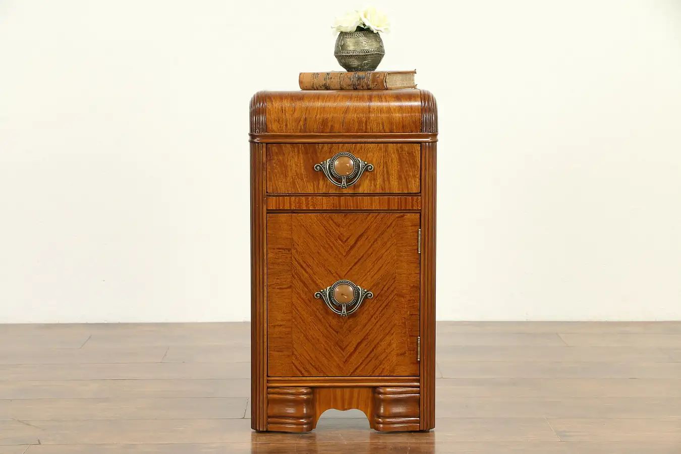 Main image of Art Deco Waterfall Vintage Nightstand, Bakelite Pulls