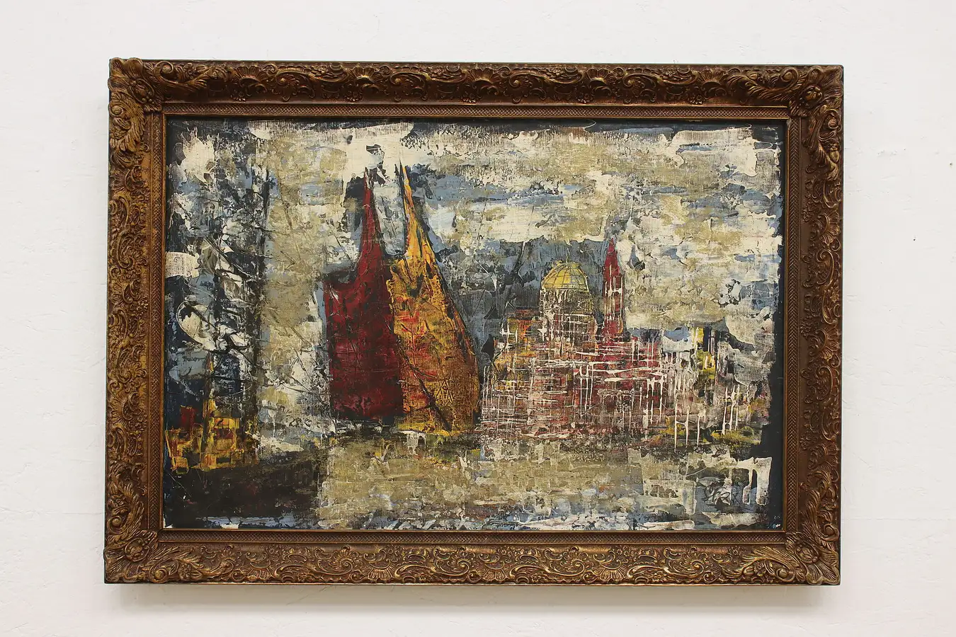 Main image of Abstract Italian City Vintage Original Painting Signed 41.5"