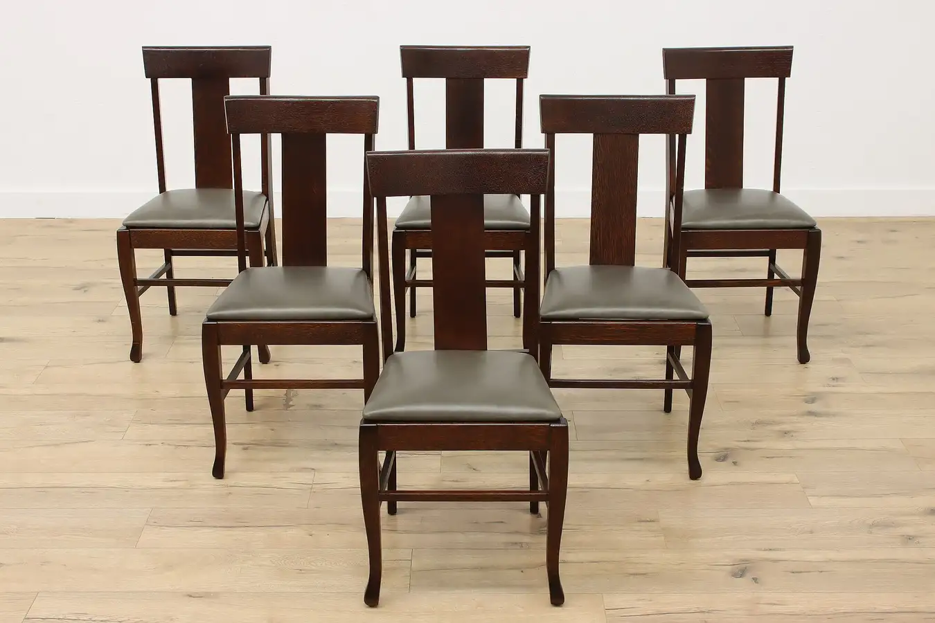 Main image of Set of 6 Arts & Crafts Mission Oak Leather Dining Chairs WI