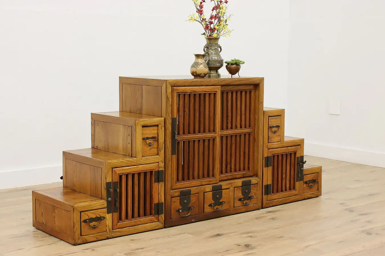 Main image of Japanese Vintage 3 Pc Elm Tansu Staircase Storage Cabinet