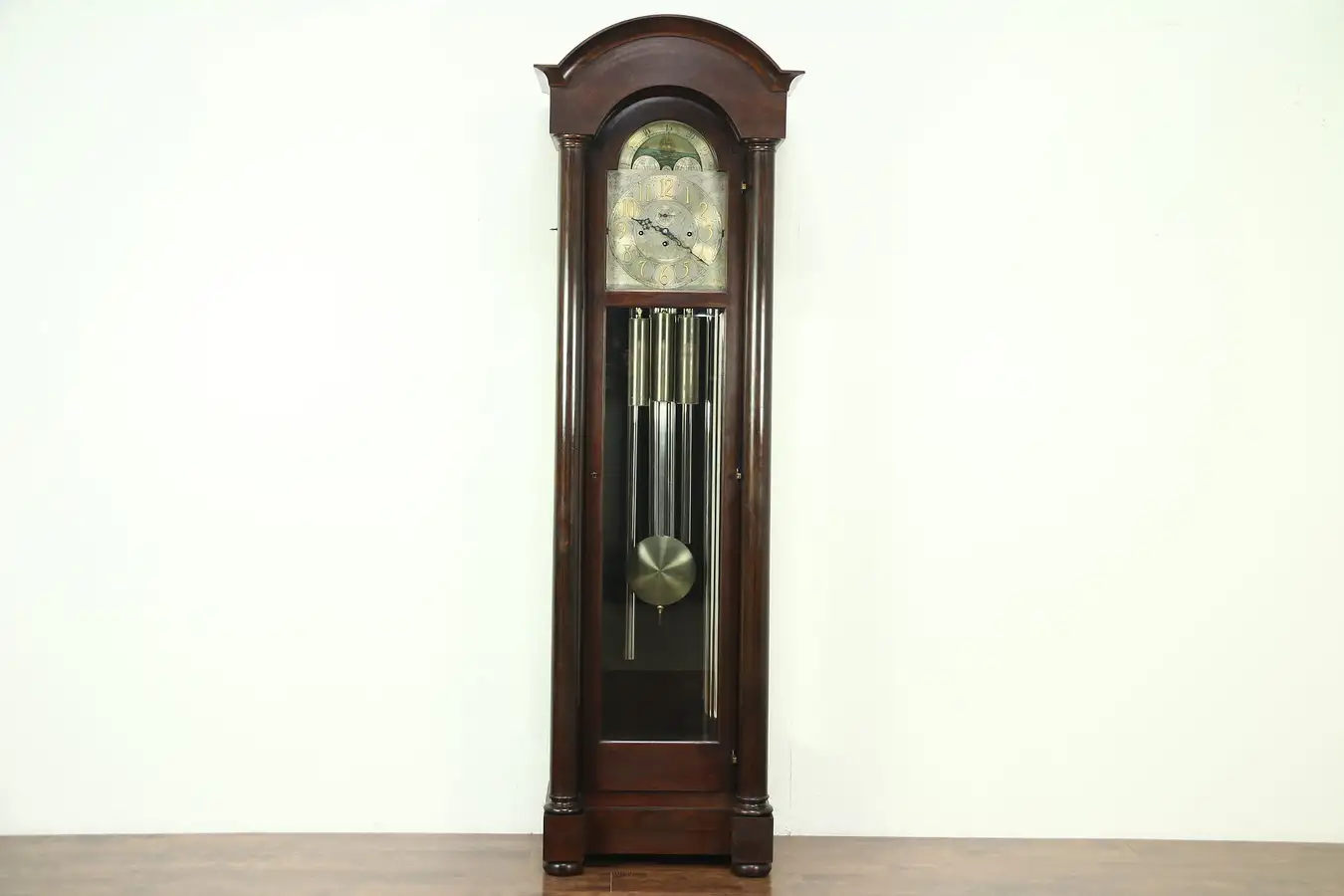 Main image of Mahogany Antique Grandfather Long Case, Clock, 5 Tube Chime, Signed Herschede