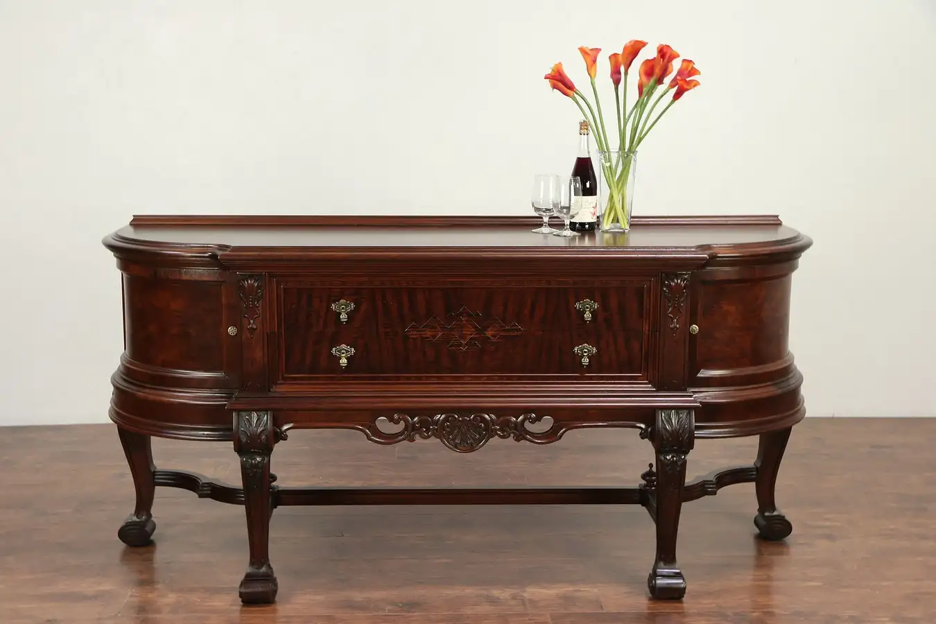 Main image of Renaissance Curved Antique Sideboard, Buffet or Server, Signed Rockford