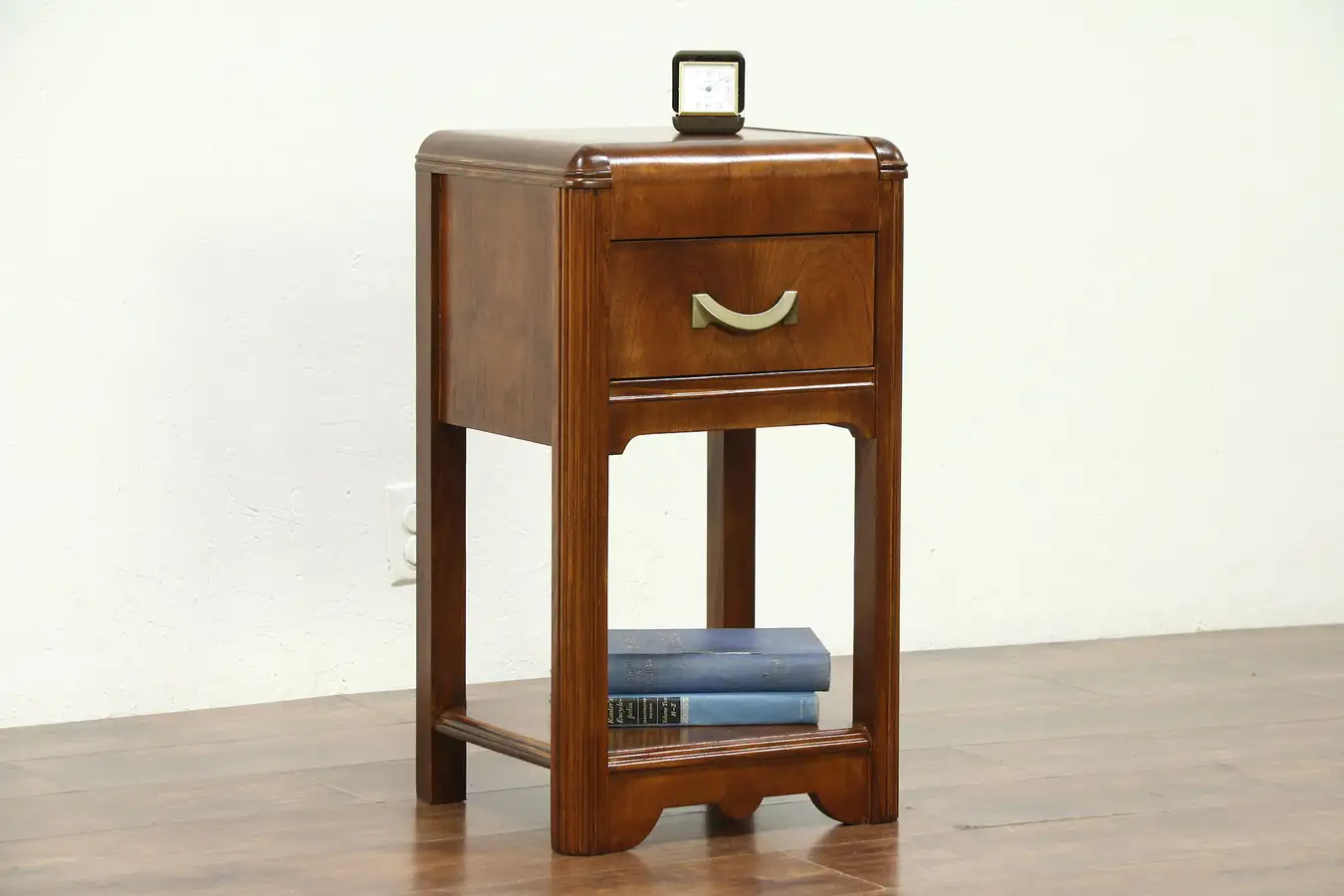 Main image of Art Deco Waterfall 1930's Vintage Walnut Nightstand