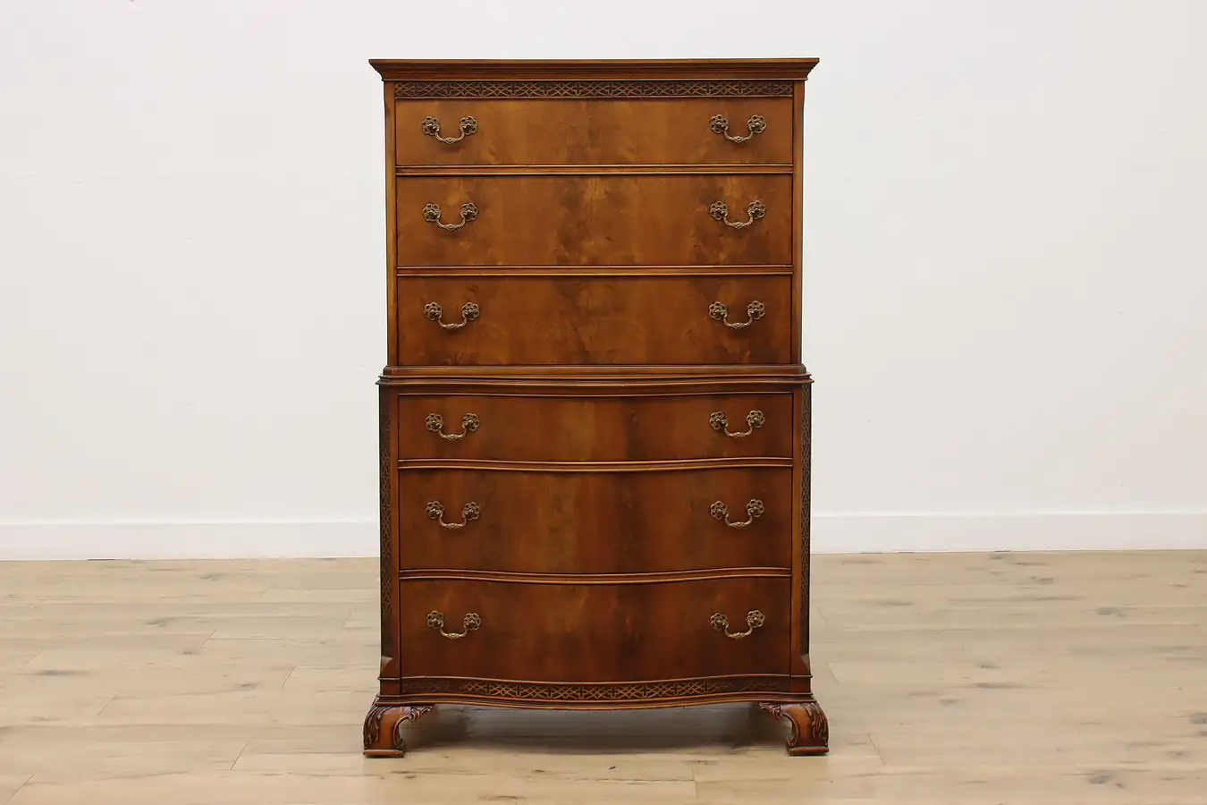 Main image of Georgian Vintage Carved Walnut Tall Chest on Chest