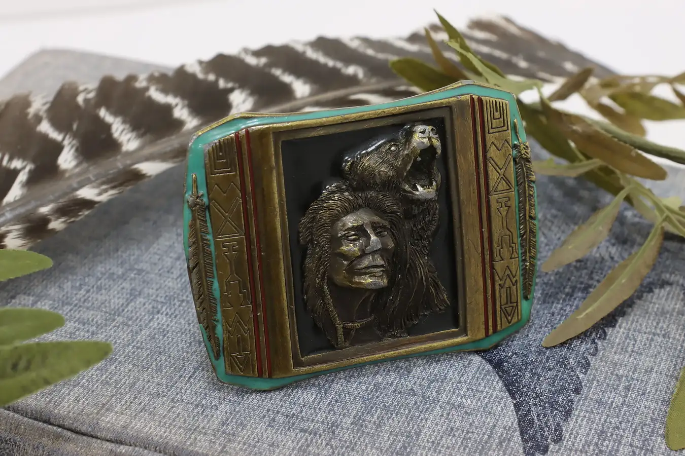 Main image of Brass Plated Vintage Belt Buckle "The Guardian", Bergamot