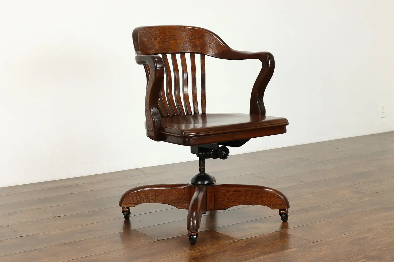 Main image of Oak Quarter Sawn Vintage Swivel & Adjustable Office or Library Desk Chair