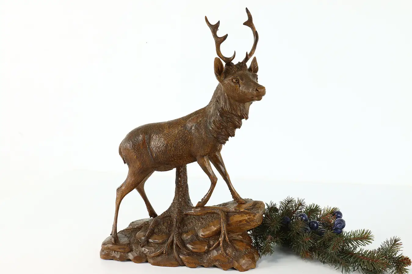 Main image of Black Forest Antique Carved Red Deer Sculpture, Denelle
