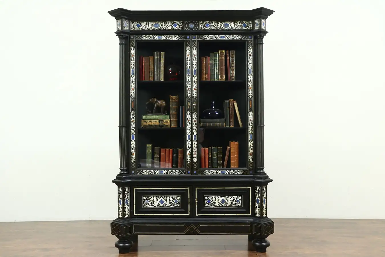 Main image of Cabinet of Curiosities, Antique Curio Display, Inlaid Lapis, Ivory, Italy