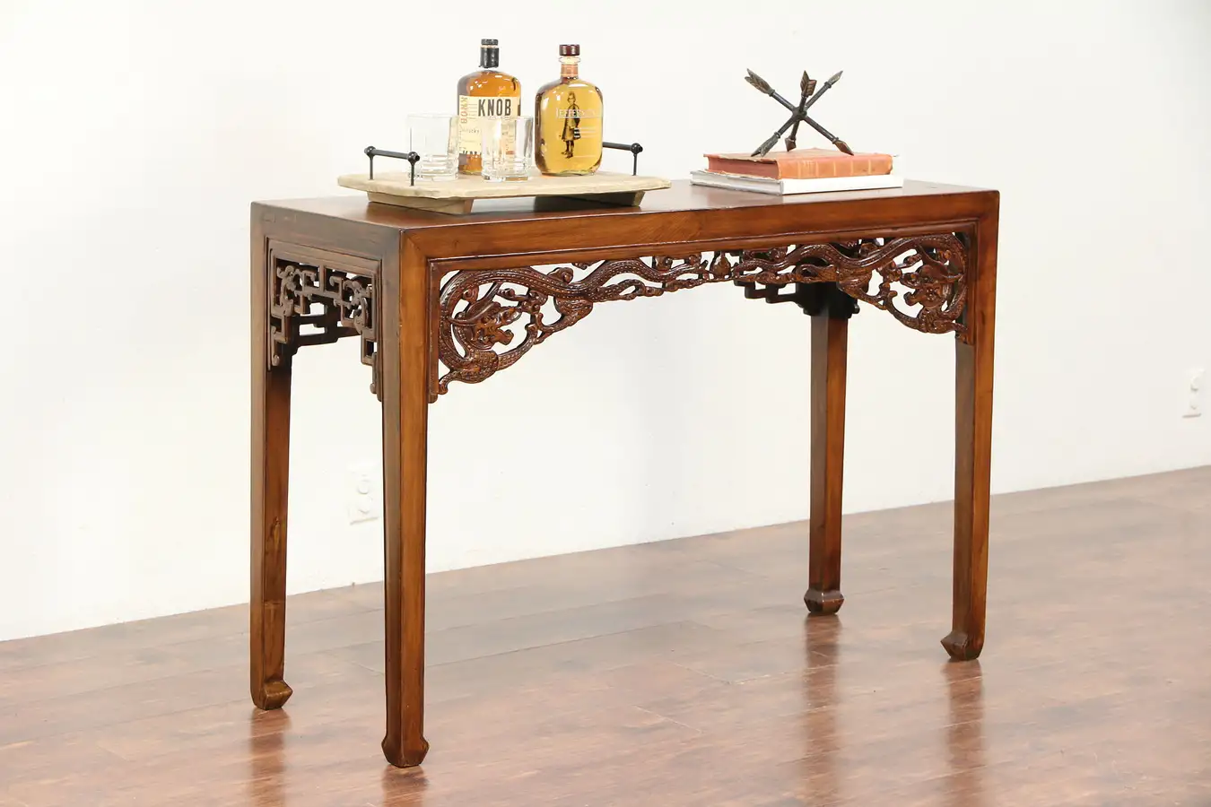 Main image of Chinese Antique Dragon Carved Elm Altar, Sofa or Hall Table