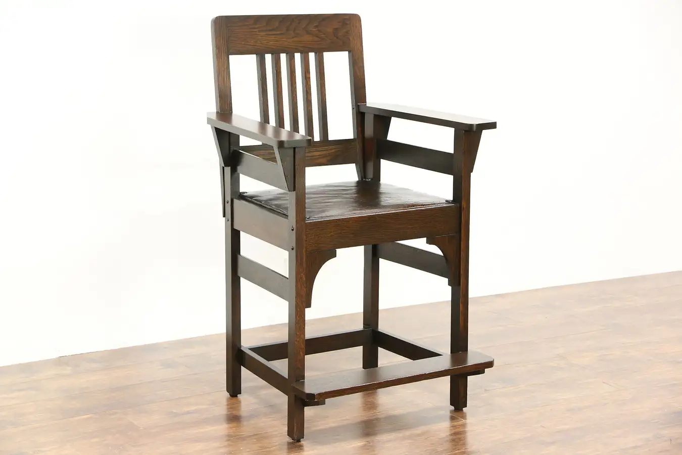 Main image of Mission Oak Arts & Crafts Antique 1910 Craftsman Billiard Pool Hall Tall Chair