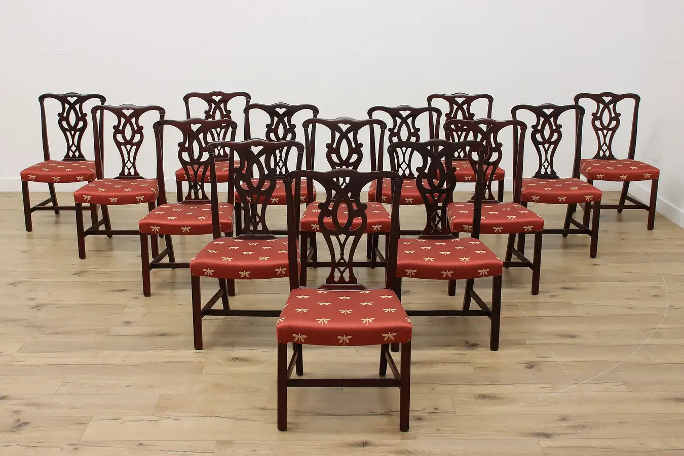 Main image of Set of 14 Georgian Design Antique Dining Chairs, New Fabric