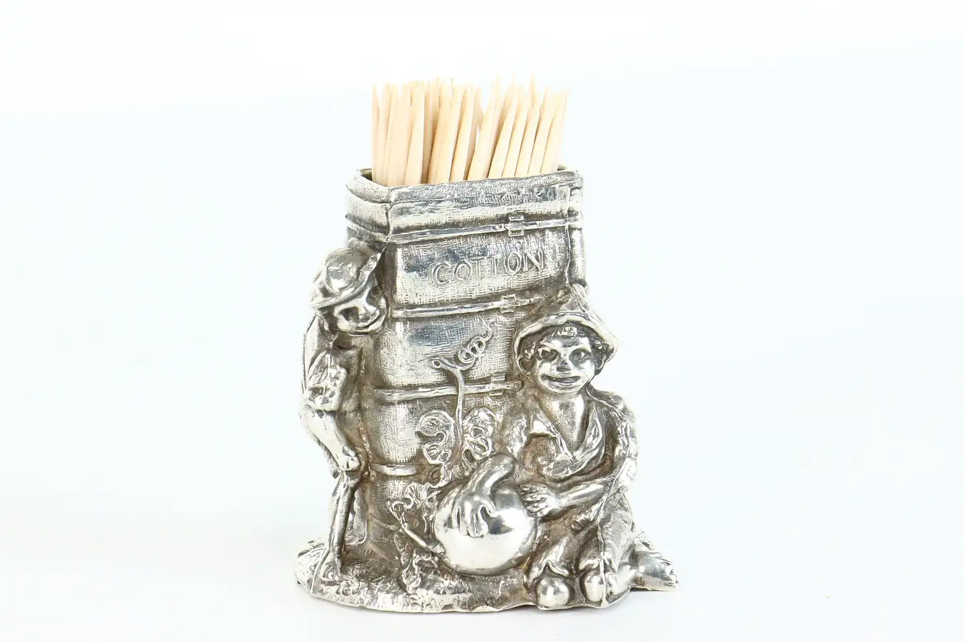 Main image of Victorian Antique Silver Cotton Bale Match Holder, African American Boys