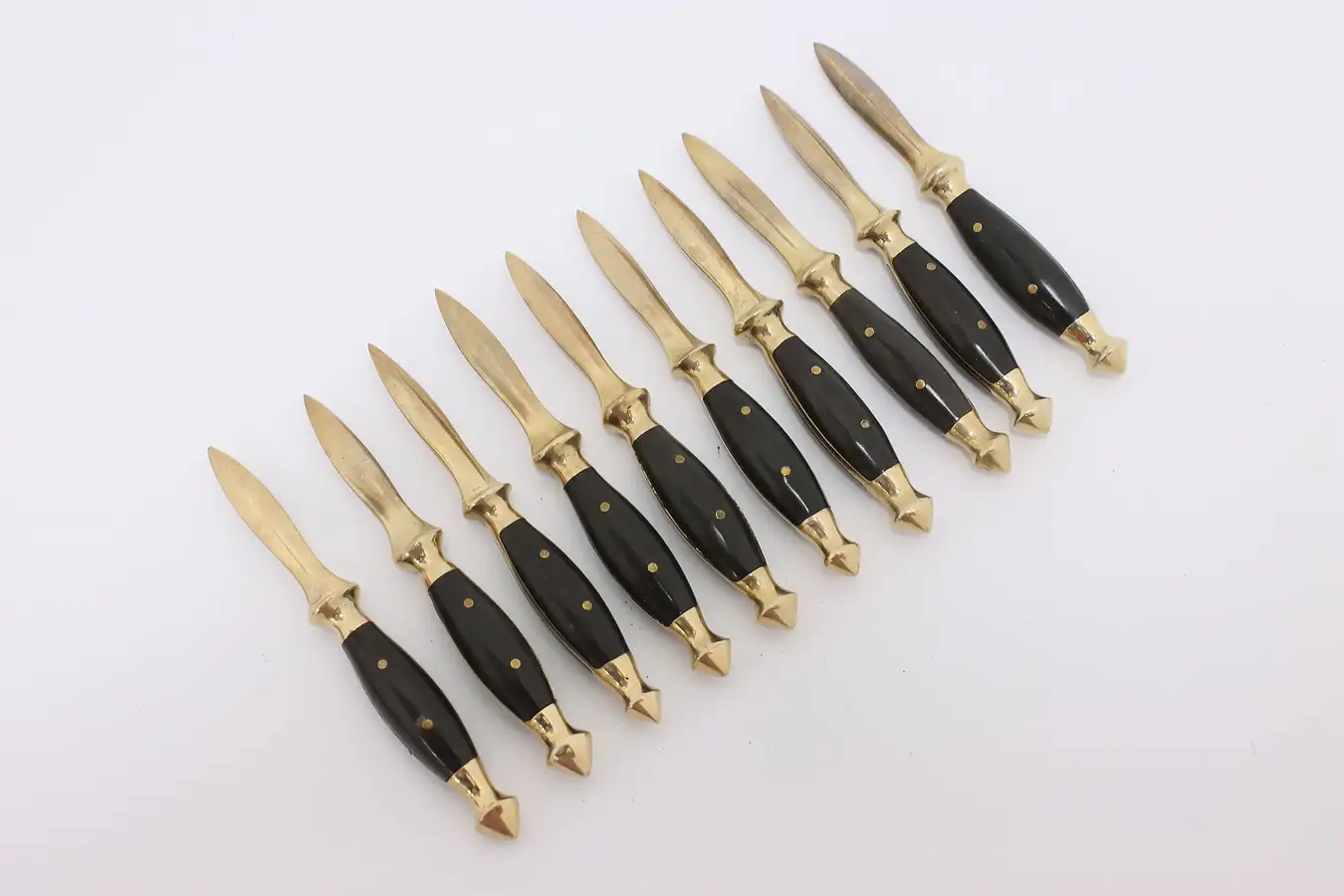 Main image of Set of 10 Vintage Brass & Horn Corn Cob Holders Picks