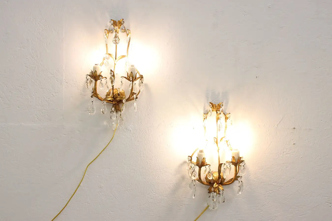 Main image of Pair of Italian Antique Brass Wall Sconces, Prisms