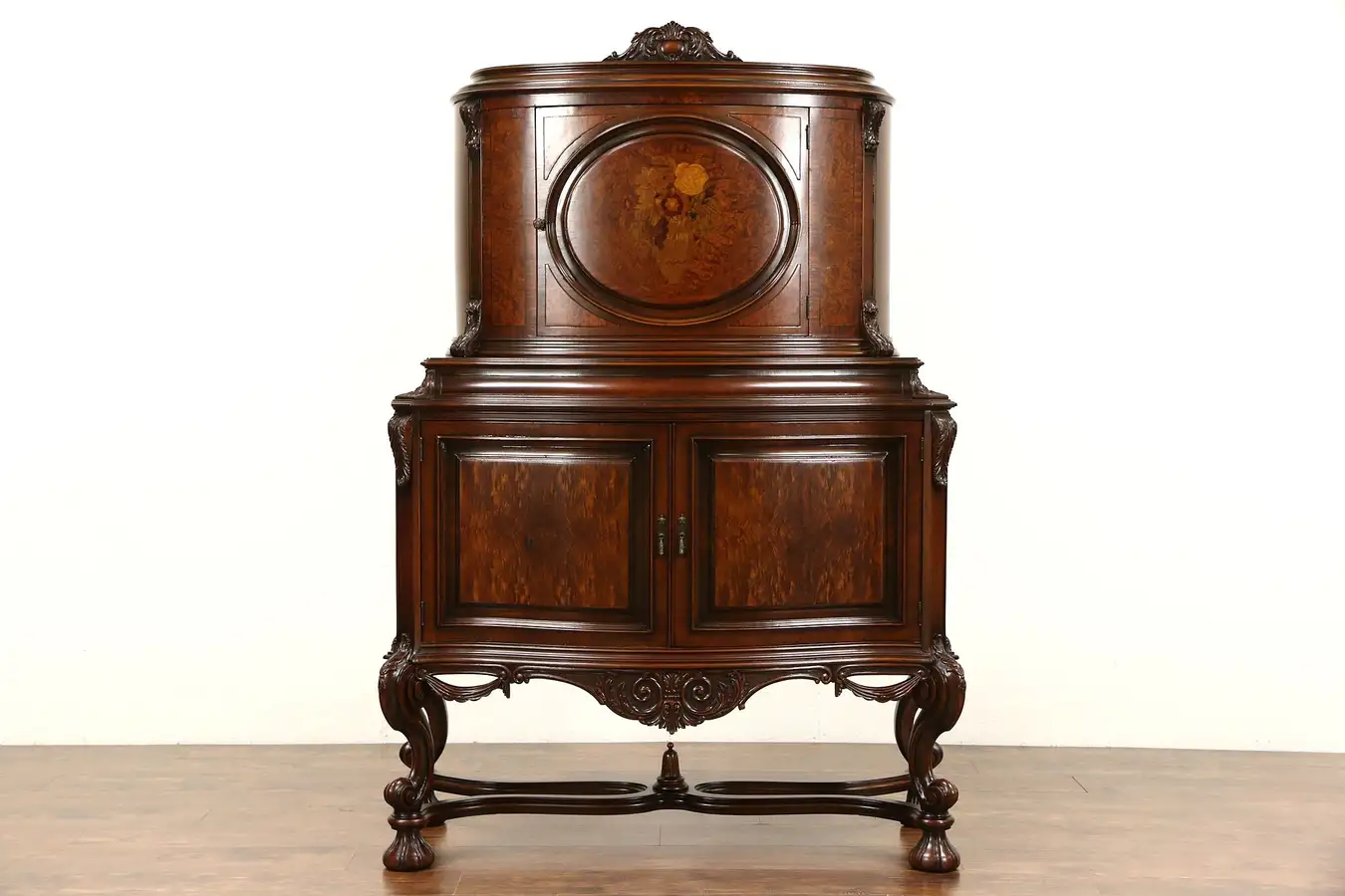 Main image of Renaissance 1925 Antique China Cabinet, Burl & Marquetry, Rockford