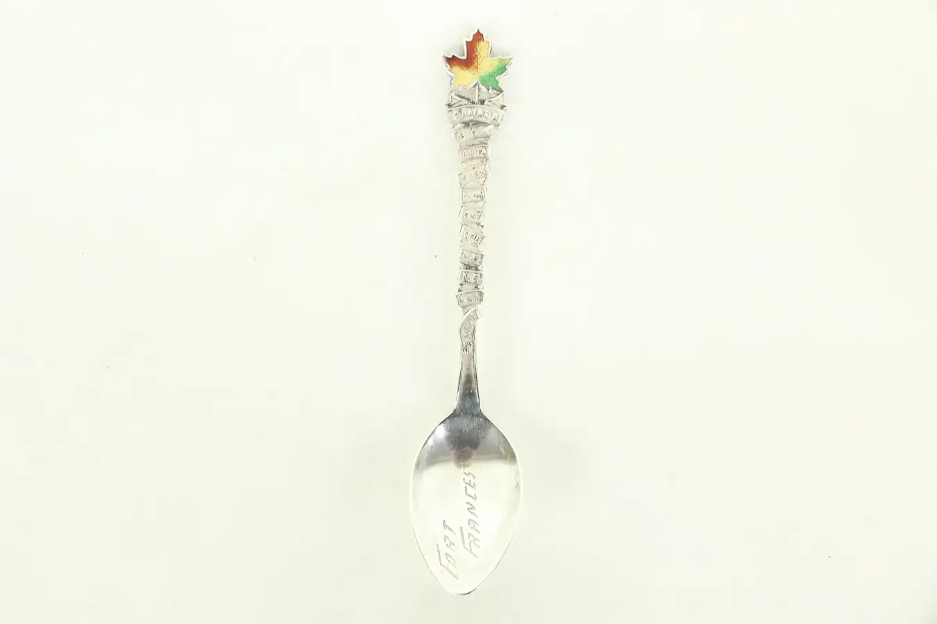 Main image of Fort Frances Canada Sterling Silver Souvenir Spoon, Enamel Maple Leaf, Provinces