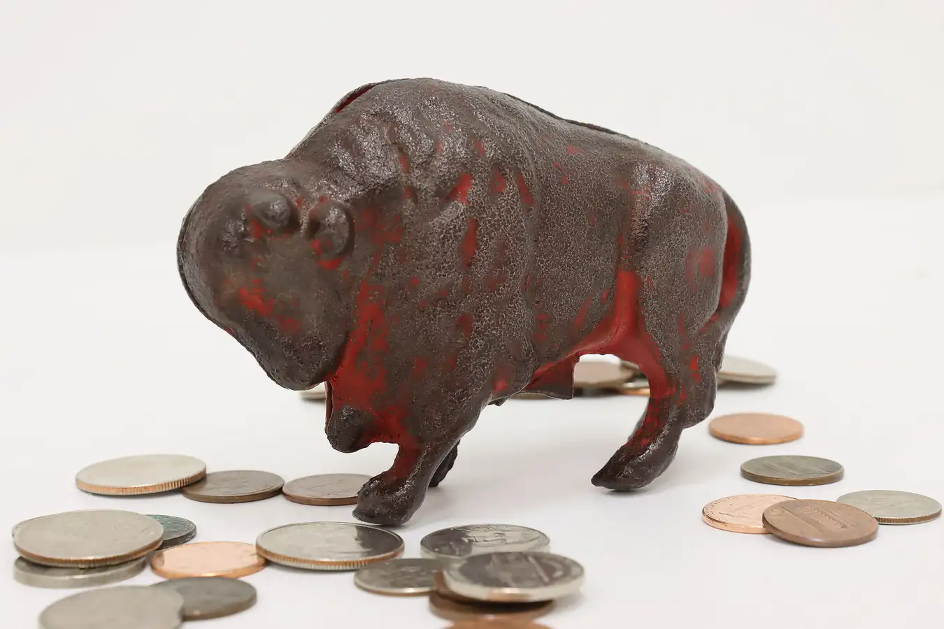 Main image of Farmhouse Antique Painted Cast Iron Buffalo Coin Bank