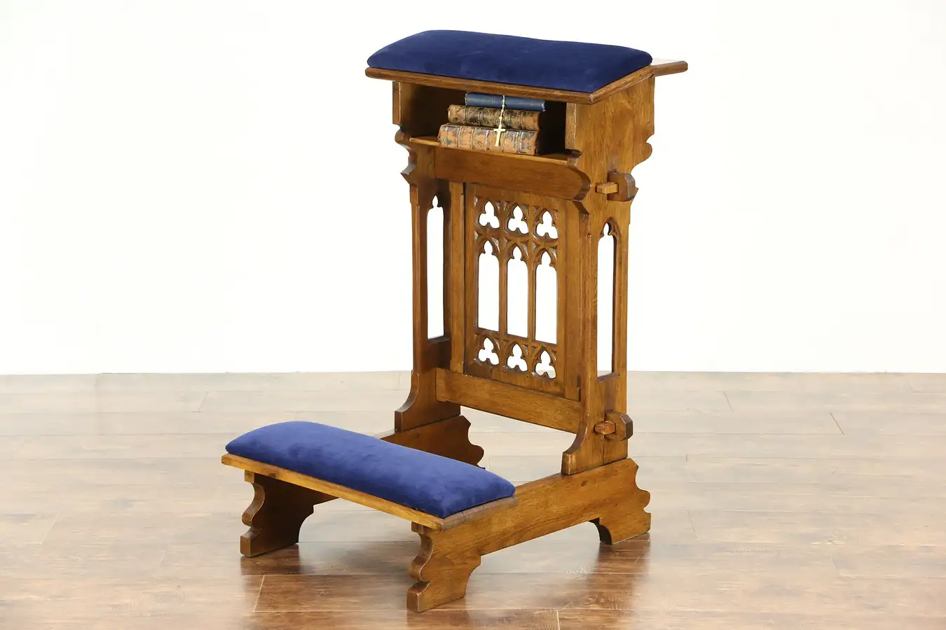 Main image of Gothic Carved Oak Antique 1880's Kneeler or Prie Dieu, New Upholstery