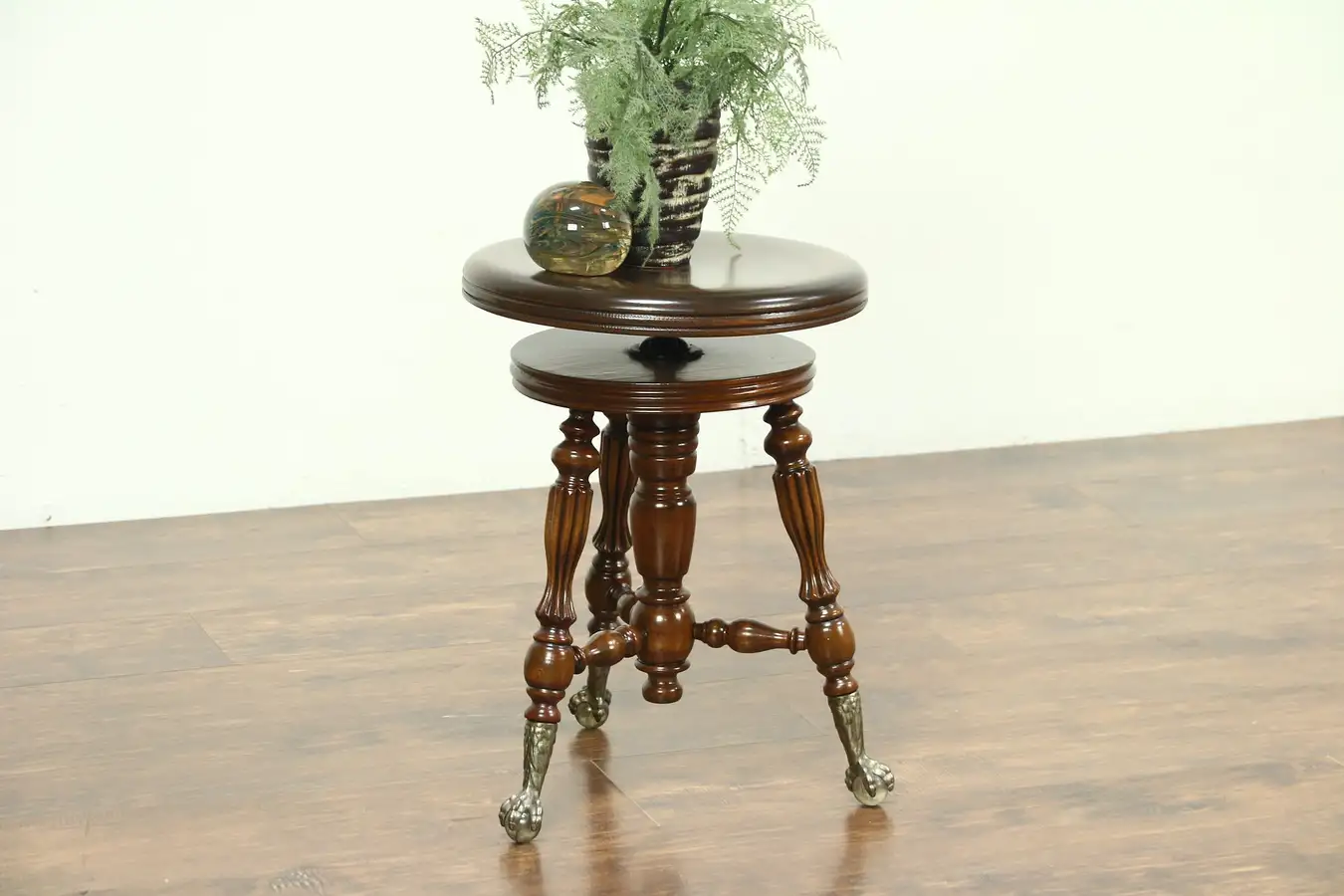 Main image of Victorian 1900 Antique Swivel Adjustable Piano or Organ Stool, Claw Feet