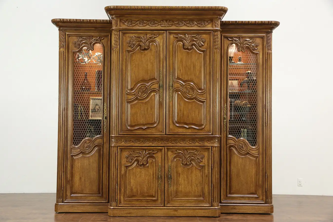 Main image of Carved Entertainment Center Armoire Display Cabinet, Signed Marge Carson