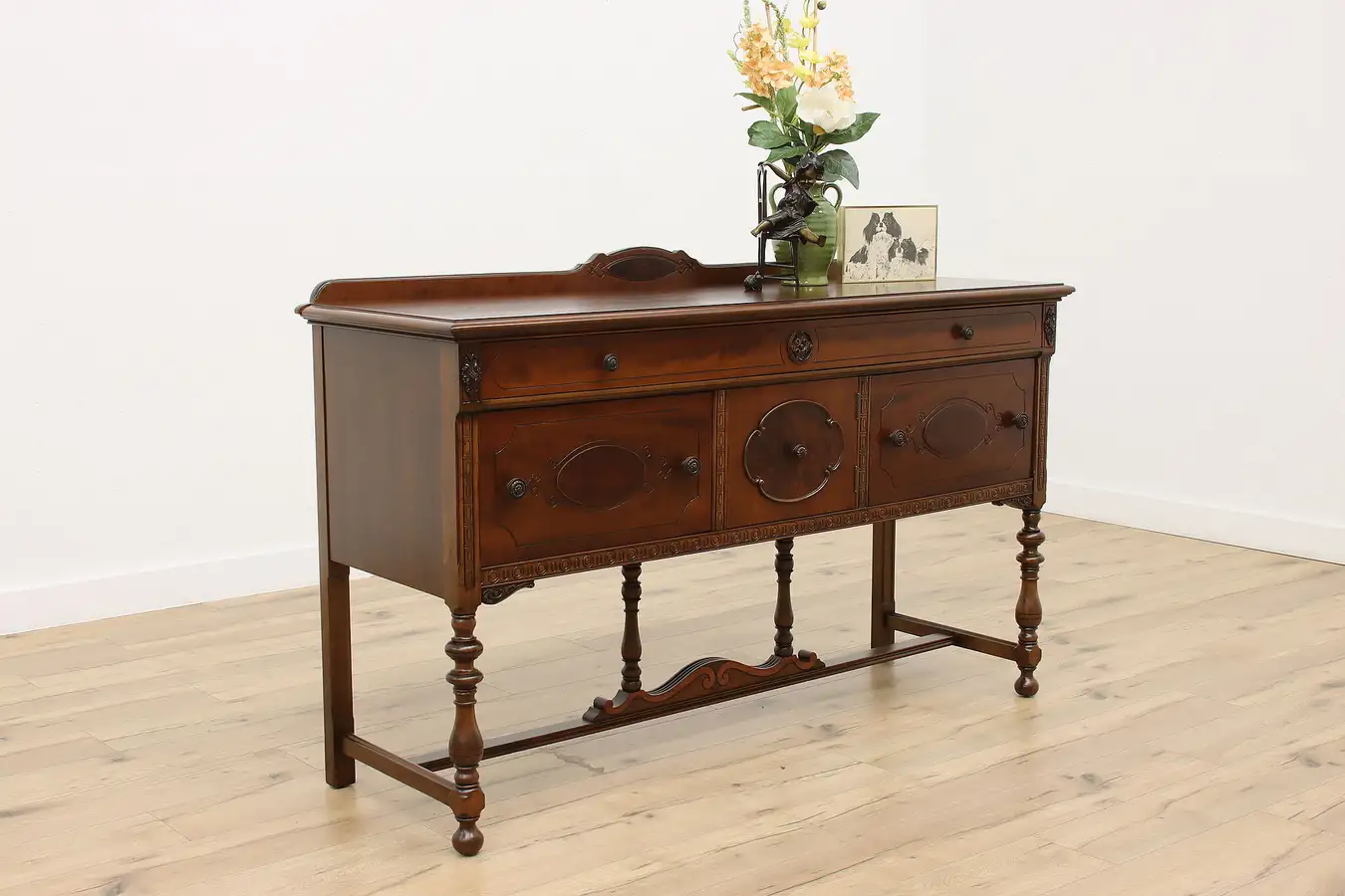 Main image of Tudor Design Antique Carved Walnut Buffet, Bar or TV Console