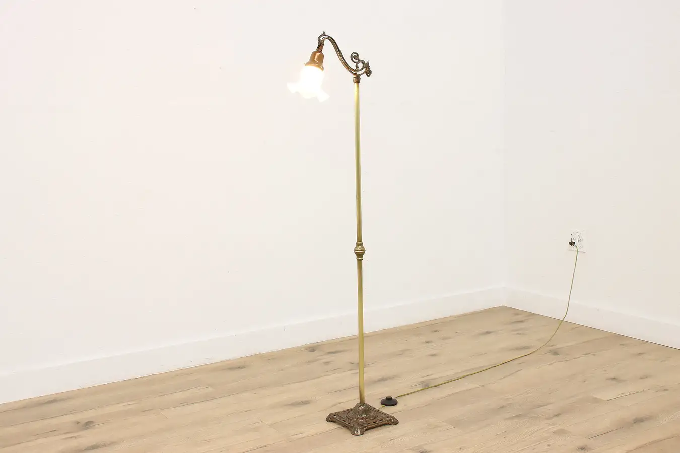 Main image of Frosted Shade Antique Iron & Brass Bridge Floor Reading Lamp