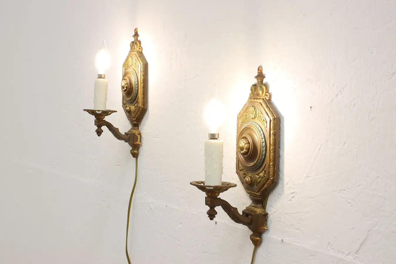 Main image of Pair of Art Deco Antique Hand Painted Wall Sconces, Flowers