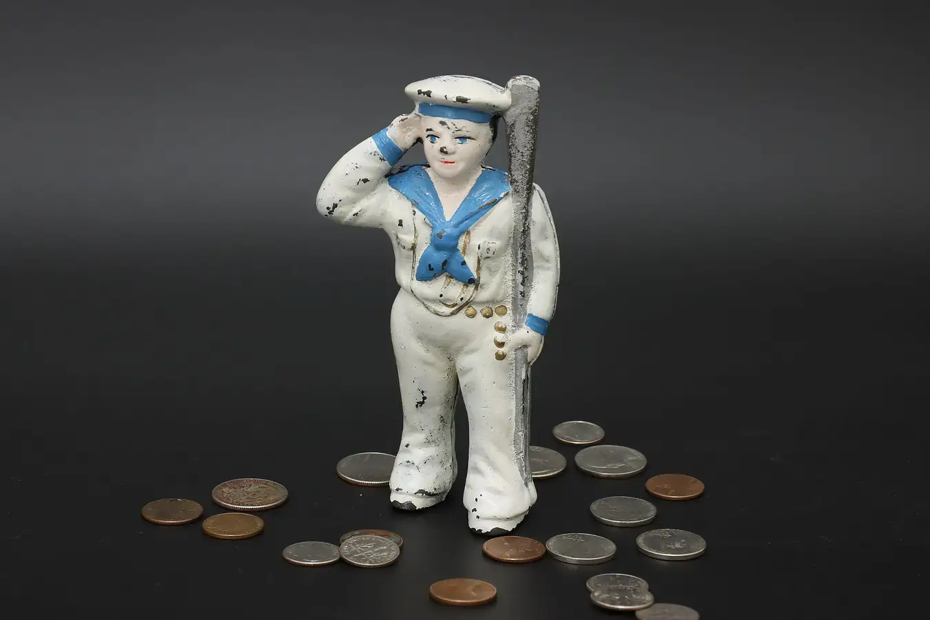 Main image of Cast Iron Antique Painted Sailor Sculpture Coin Bank
