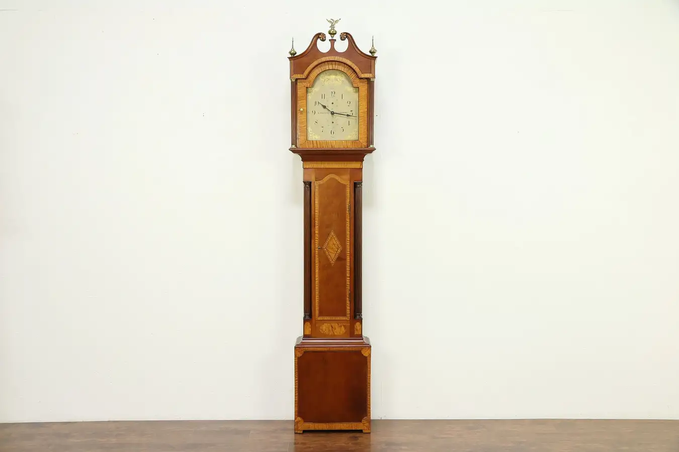 Main image of Cherry & Maple Tall Case Antique Grandfather Clock, Quartz, Whiting CT