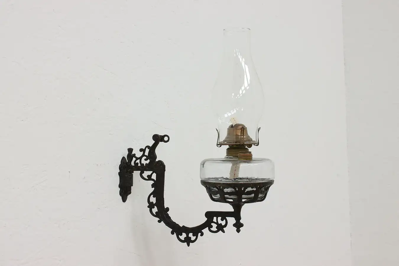 Main image of Victorian Antique Oil Bracket Lamp Iron Wall Sconce, Scovill