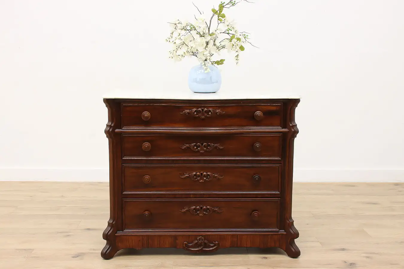 Main image of Victorian Antique Carved Rosewood Dresser Hall or Linen Chest, Marble Top