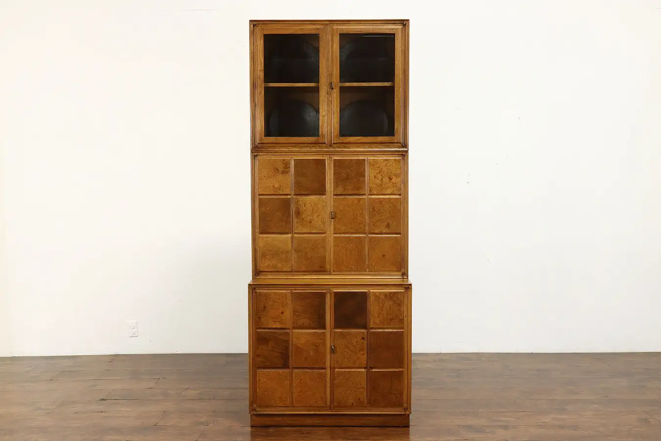 Main image of Midcentury Modern Vintage Chestnut & Burl 3 Piece Stacking Cabinet