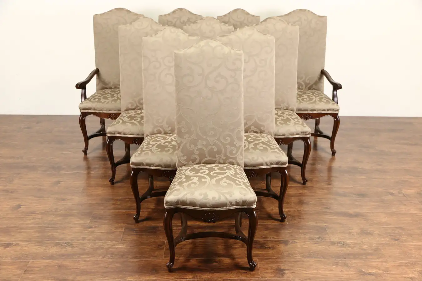 Main image of Set of 10 Country French Oak Vintage Dining Chairs byCouncill, New Upholstery