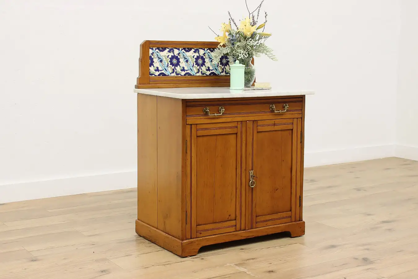Main image of Victorian Farmhouse Antique Marble Top Washstand or Server