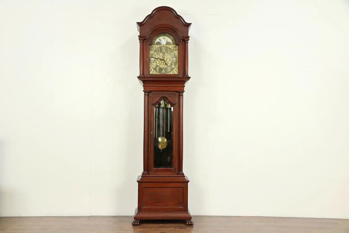 Main image of Herschede Antique Mahogany Grandfather Long Case Clock, 9 Tube Chime