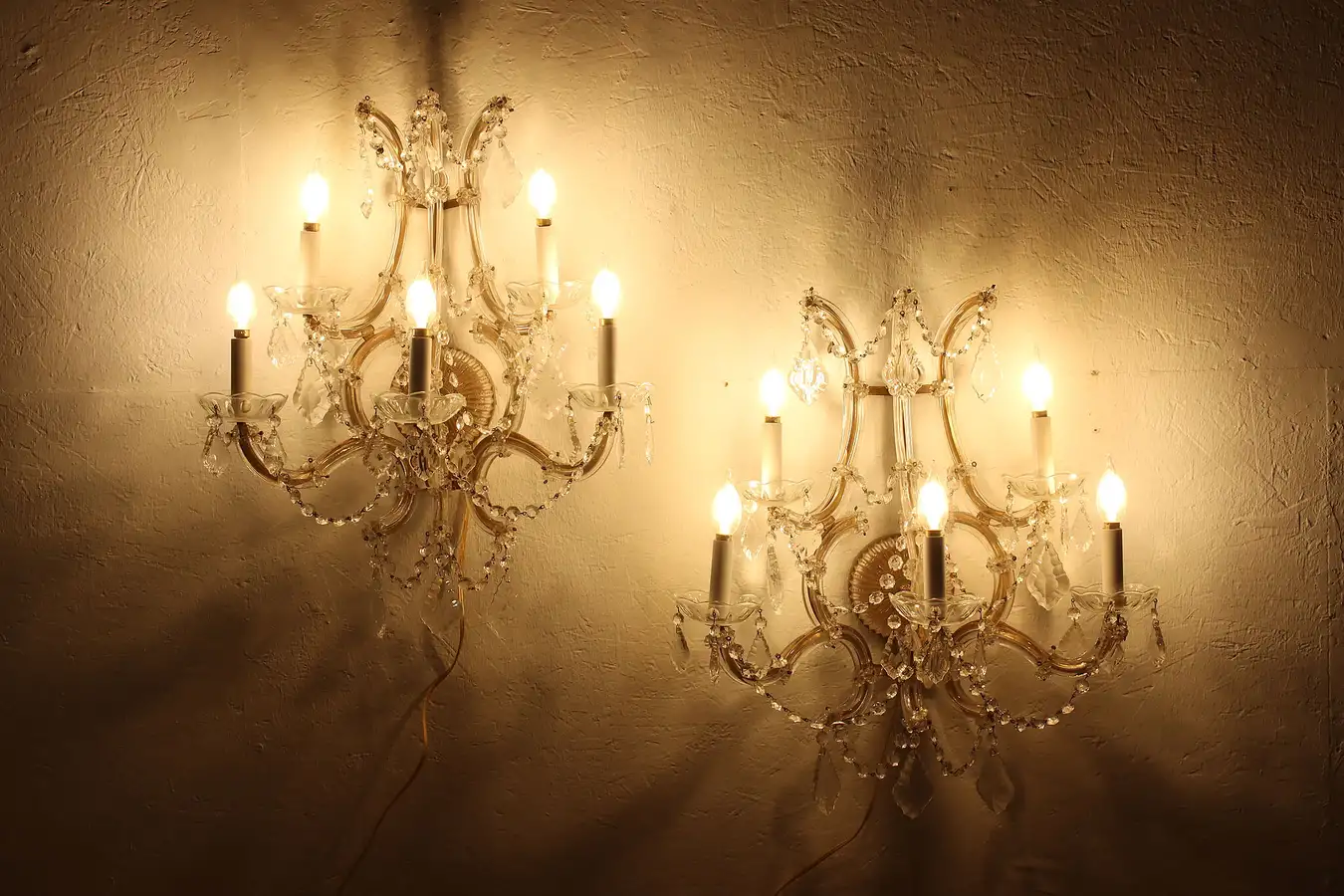 Main image of Pair of Antique Italian Crystal & Glass 5 Light Sconces