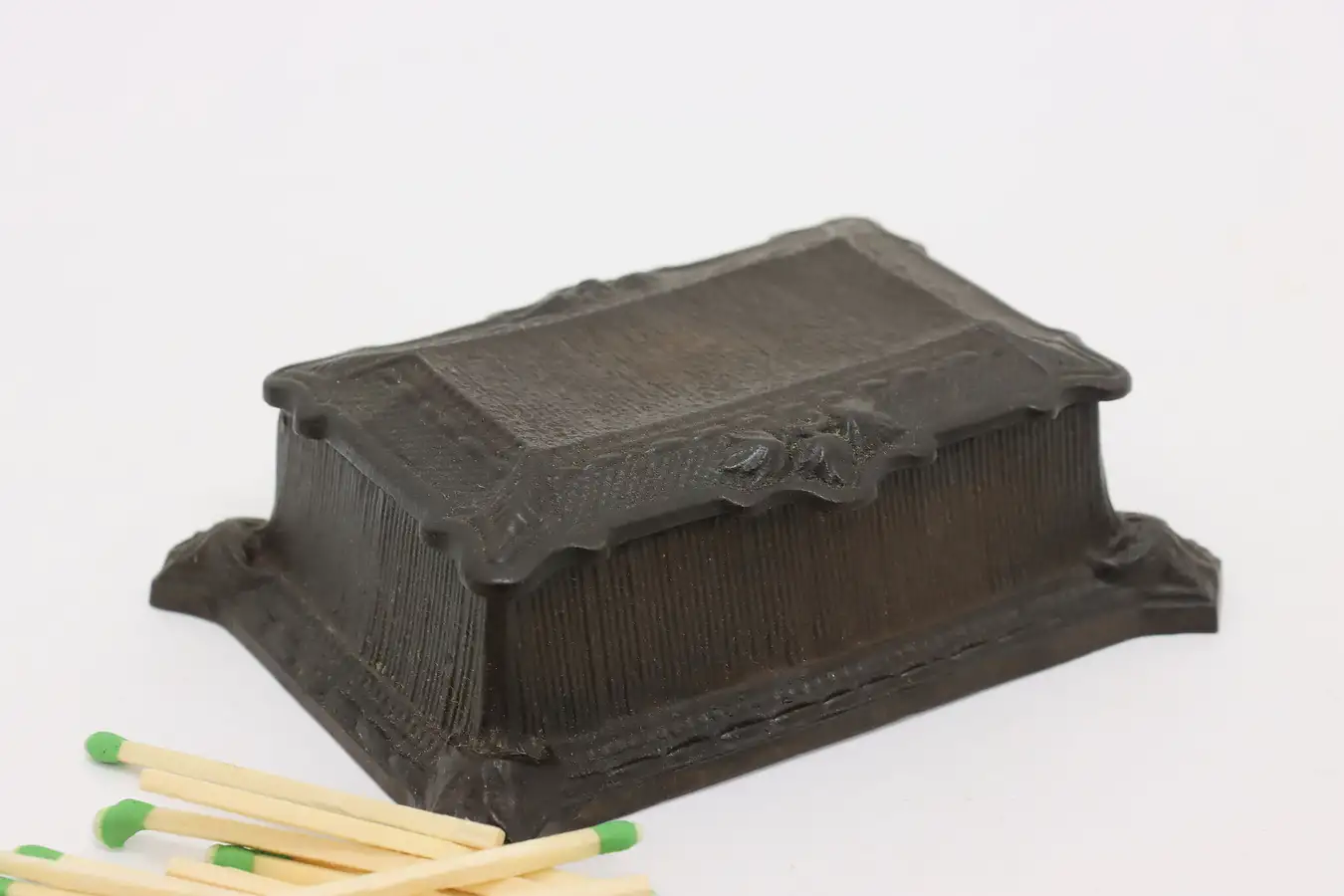 Main image of Victorian Antique Cast Iron Match Holder Box, Leaves