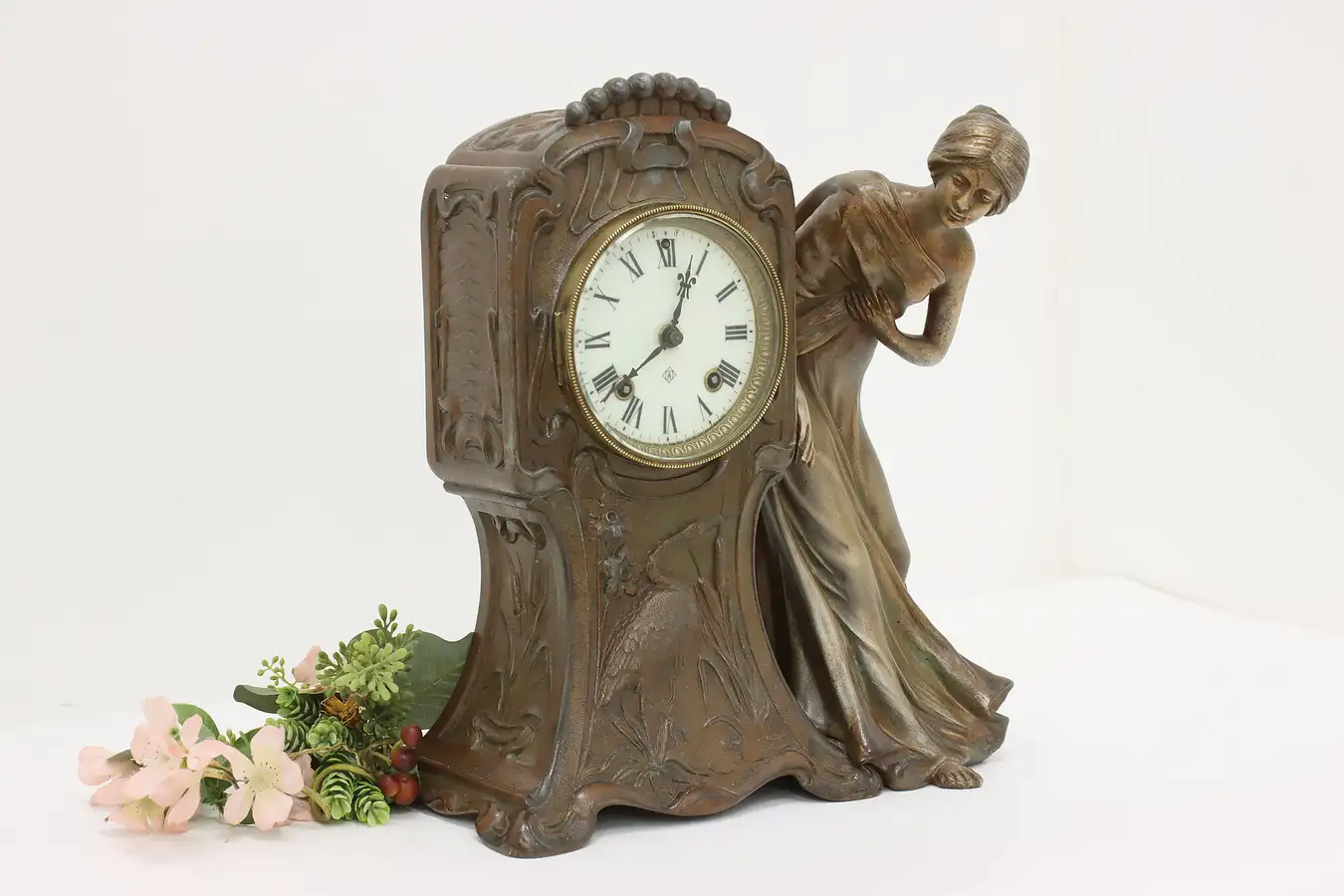 Main image of Art Nouveau Antique Clock Woman Sculpture, Ansonia